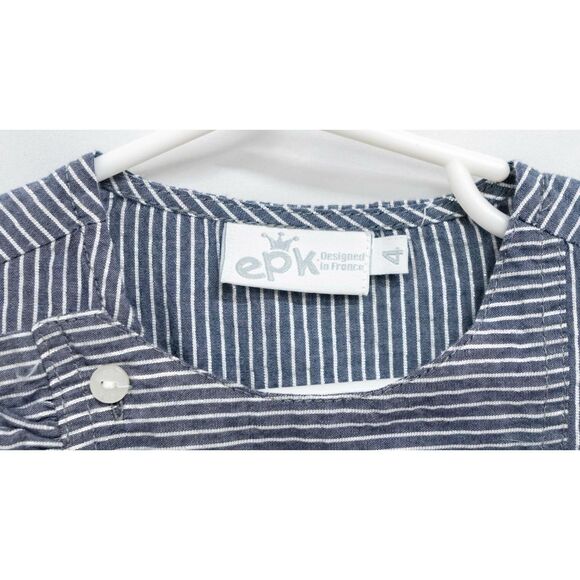 EPK Designed in France Girls Navy Stripe Blouse Nautical Sailor Ruffle Top 4 - Picture 3 of 5